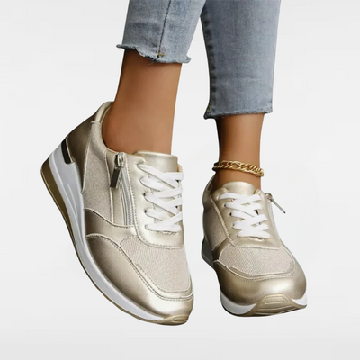 Jenny | Lace-Up Side-Zip Fashion Sneakers in Sparkly Silver and Gold