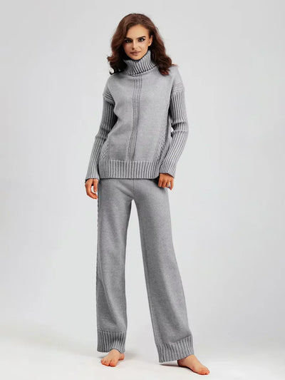 Scarlett | Elegant Knit Set with High Neck and Wide-Leg Pants