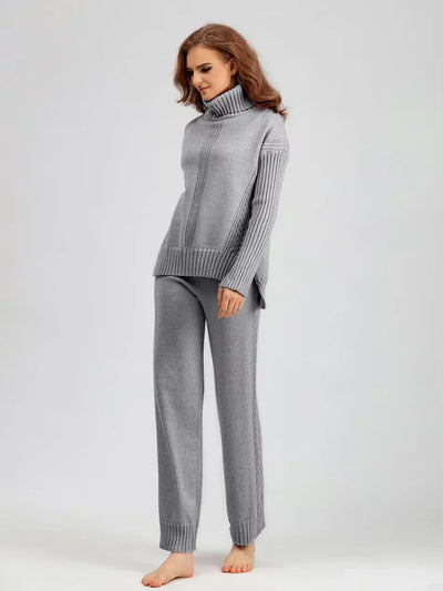 Scarlett | Elegant Knit Set with High Neck and Wide-Leg Pants