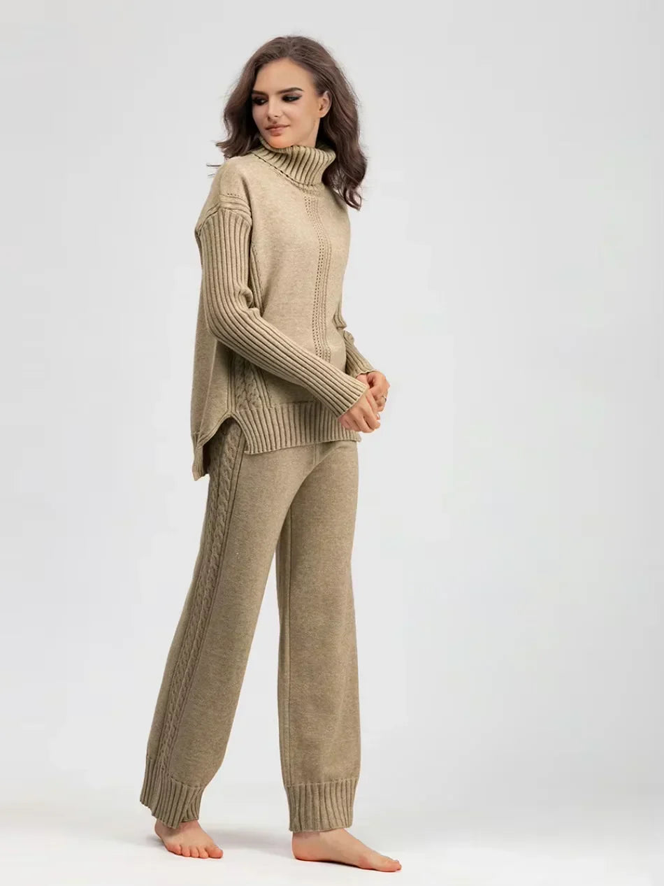 Scarlett | Elegant Knit Set with High Neck and Wide-Leg Pants