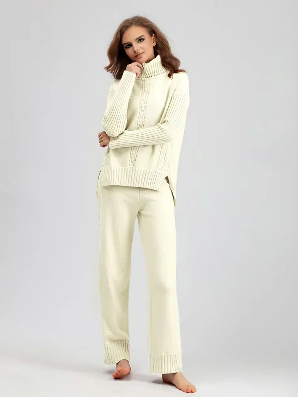 Scarlett | Elegant Knit Set with High Neck and Wide-Leg Pants