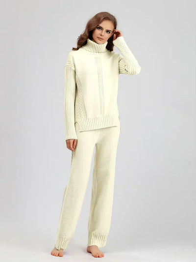 Scarlett | Elegant Knit Set with High Neck and Wide-Leg Pants