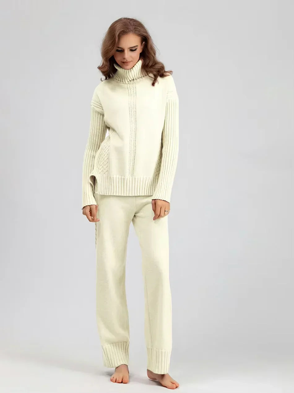 Scarlett | Elegant Knit Set with High Neck and Wide-Leg Pants