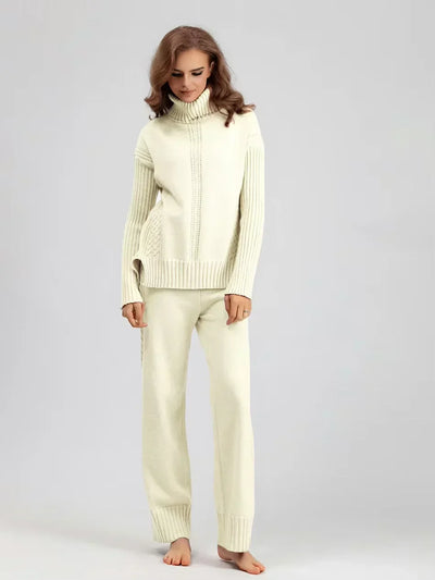 Scarlett | Elegant Knit Set with High Neck and Wide-Leg Pants