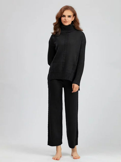 Scarlett | Elegant Knit Set with High Neck and Wide-Leg Pants