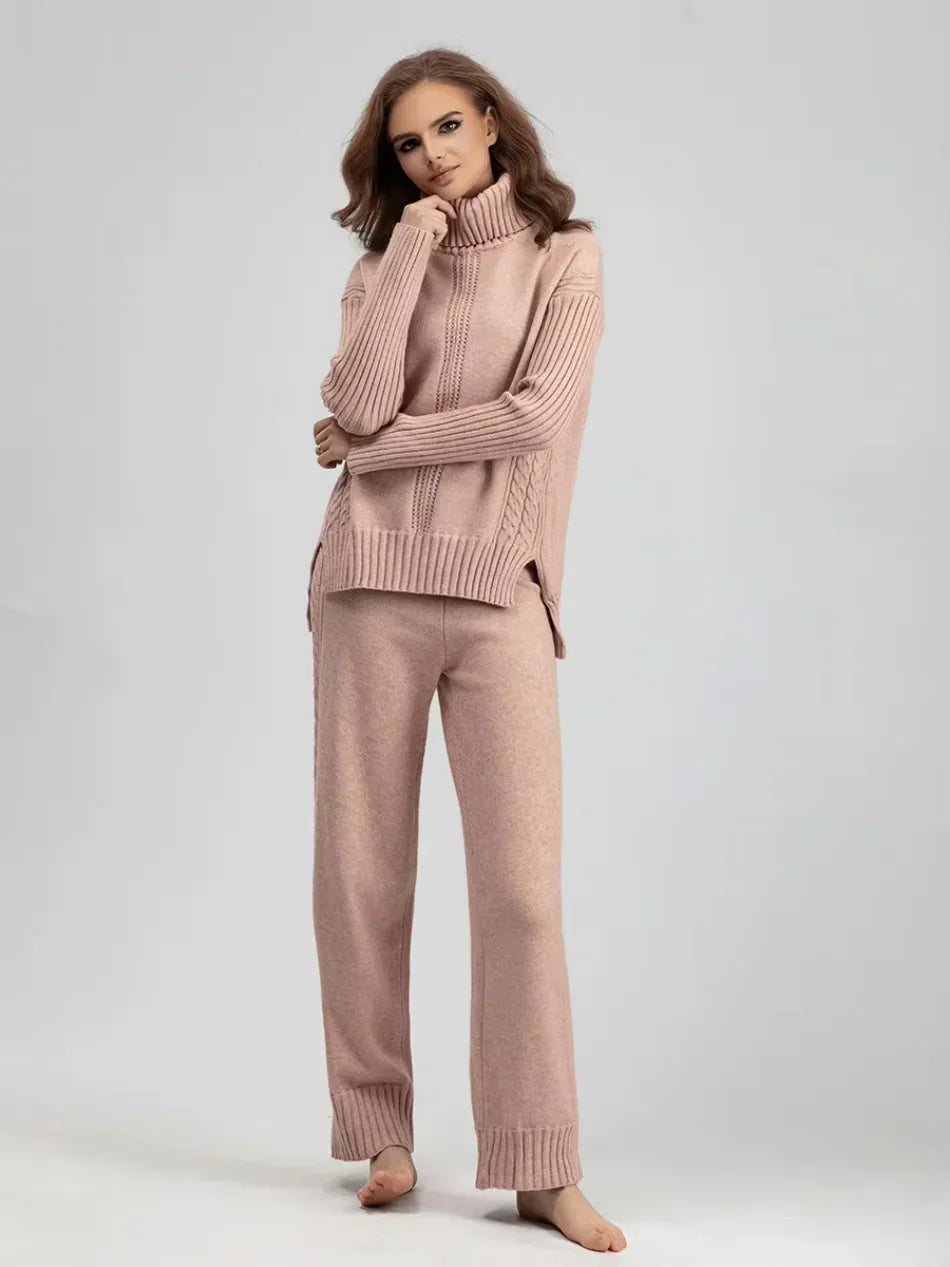 Scarlett | Elegant Knit Set with High Neck and Wide-Leg Pants