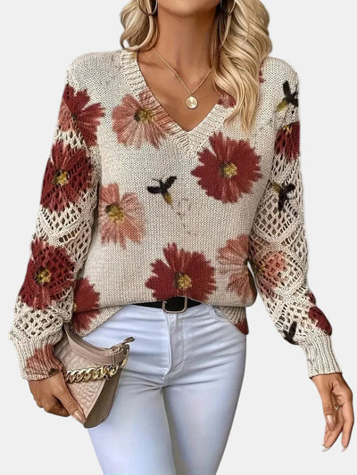 Amelie | Elegant Floral V-Neck Sweater