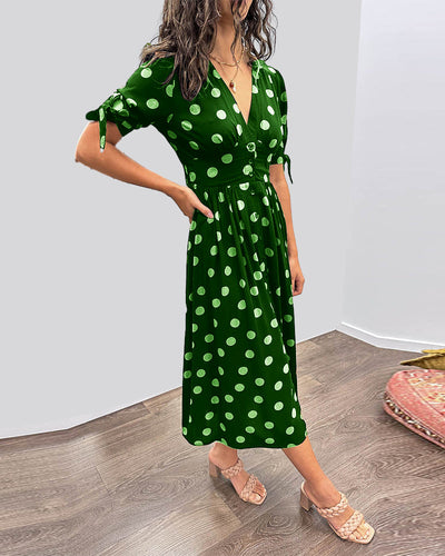 JESSY | STYLISH POLKA DOT V-NECK DRESS