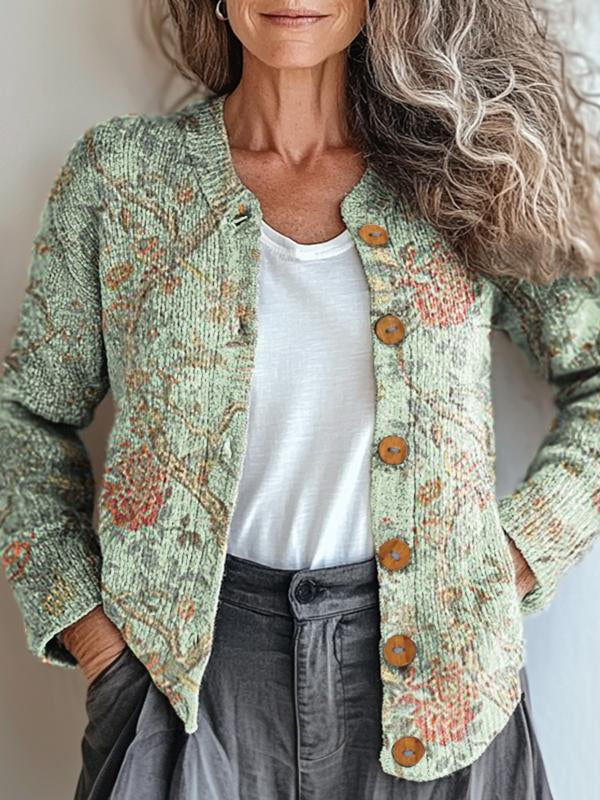 Quinn Nature-Inspired Botanical Print Cardigan