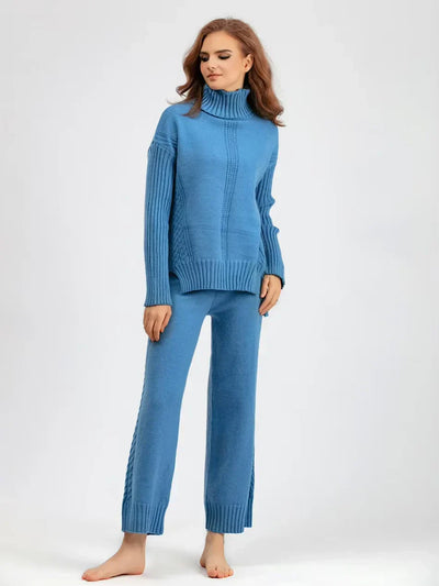 Scarlett | Elegant Knit Set with High Neck and Wide-Leg Pants