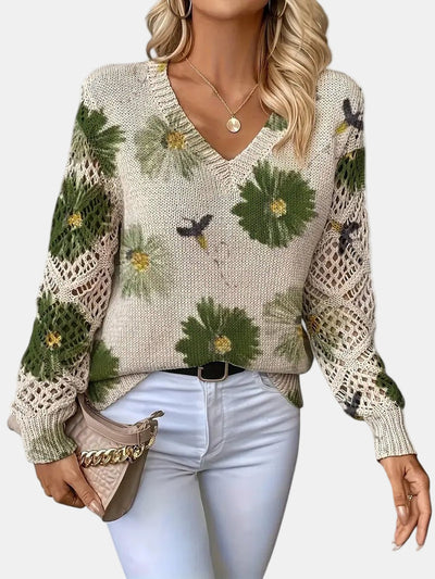 Amelie | Elegant Floral V-Neck Sweater