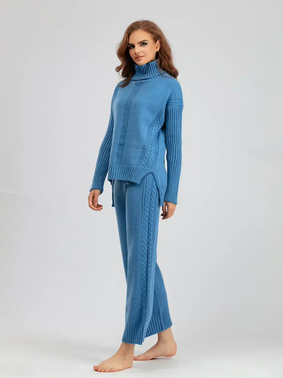 Scarlett | Elegant Knit Set with High Neck and Wide-Leg Pants