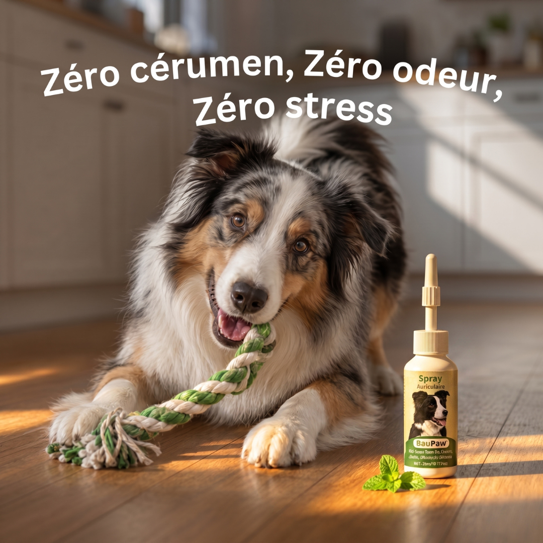 Spray Auriculaire BauPaw™ – Élimine les bactéries responsables du cérumen et des mauvaises odeurs chez le chien