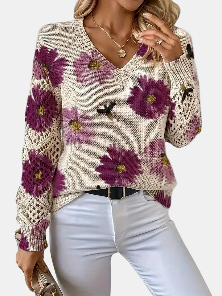 Amelie | Elegant Floral V-Neck Sweater