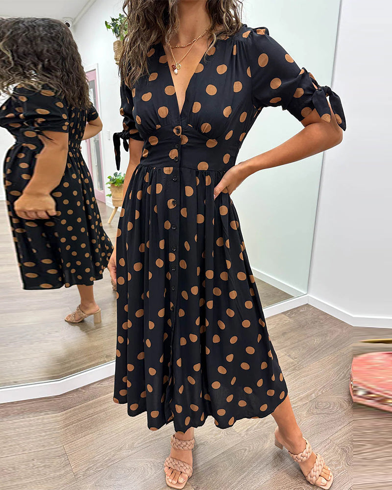JESSY | STYLISH POLKA DOT V-NECK DRESS