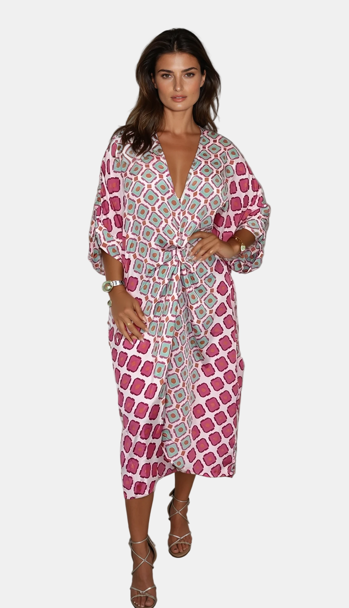 Babette | Boho V-neck Geometric Print Dress